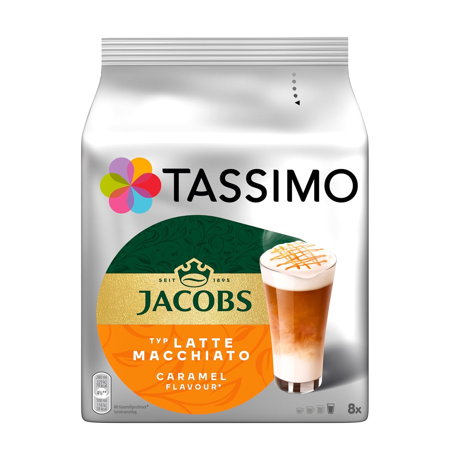 Tassimo Kapseln Jacobs Typ Latte Macchiato Caramel, 5 X 8 Pads, 40 Kaffeekapseln