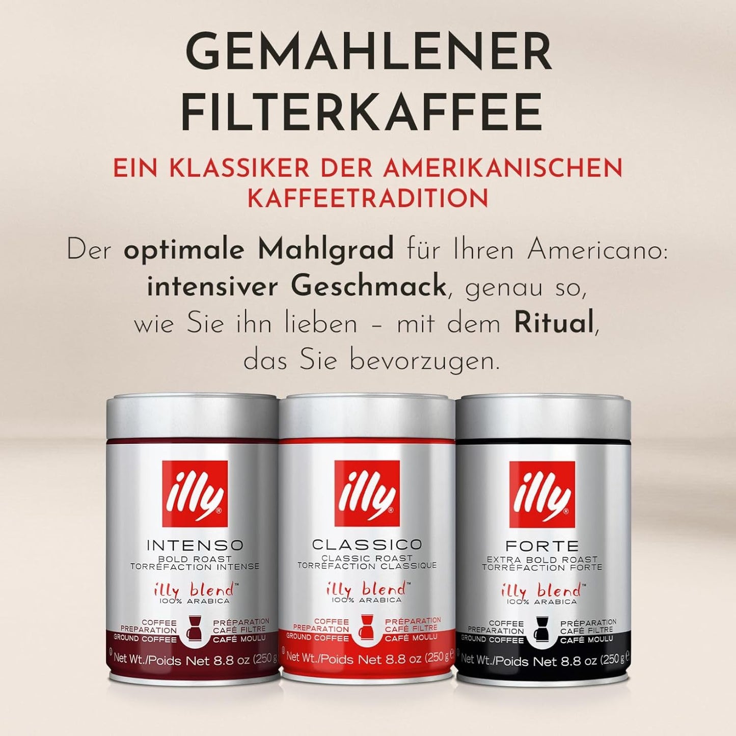 Illy, Gemahlener Filterkaffee CLASSICO, 100% Arabica Mit Noten Von Orangenblüten Und Jasmin, Sanfter Geschmack Und Süßer Nachgeschmack, 1 Dose Mit 250G