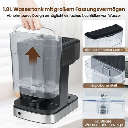 Espressomaschine 20 Bar 1200 W Espressokocher Mit Dampf-Milchaufschäumer 18 L Abnehmbarer Wassertank Schwarz