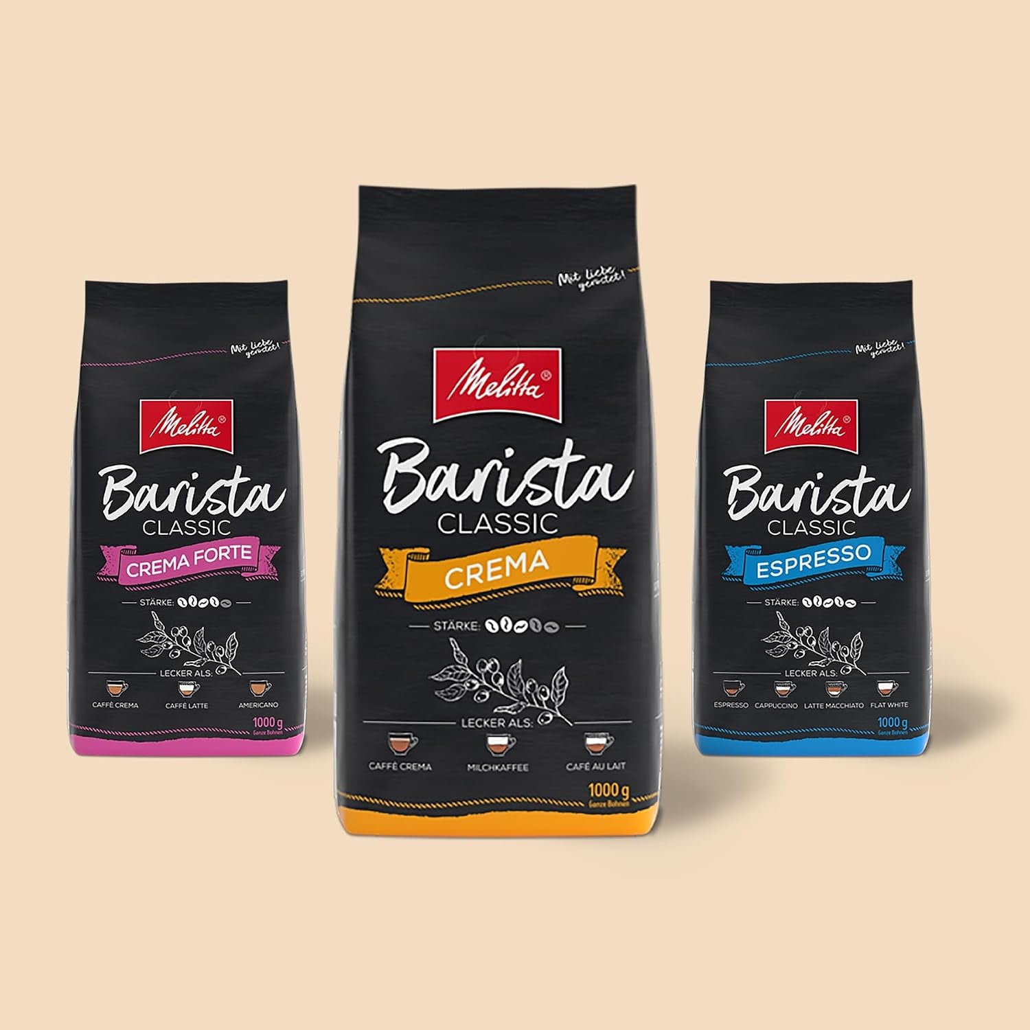 Melitta Barista Classic Espresso, Ganze Kaffee-Bohnen 1Kg, Ungemahlen, Kaffeebohnen Für Kaffee-Vollautomat, Kräftige Röstung, Stärke 5 (Packung Mit 2)