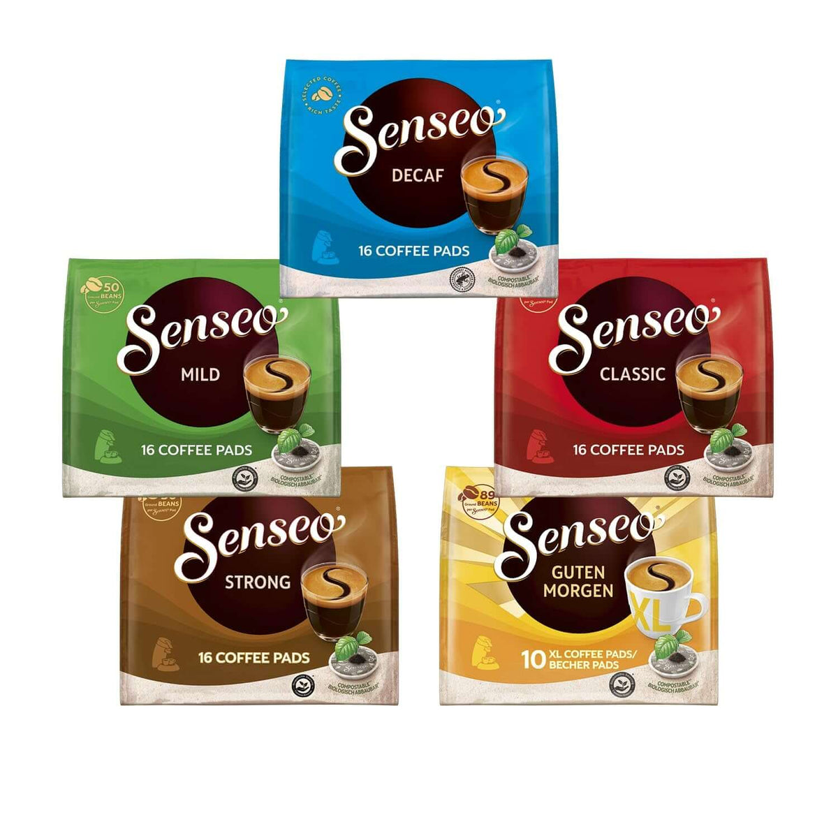 Senseo Pads Probierbox 5 Sorten, Vielfaltspaket, 5 X 16 Getränke, 80 Kaffeepads