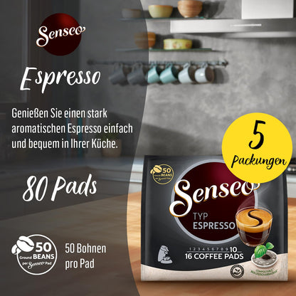 Senseo Pads Typ Espresso, 5 X 16 Getränke, 80 Kaffeepads