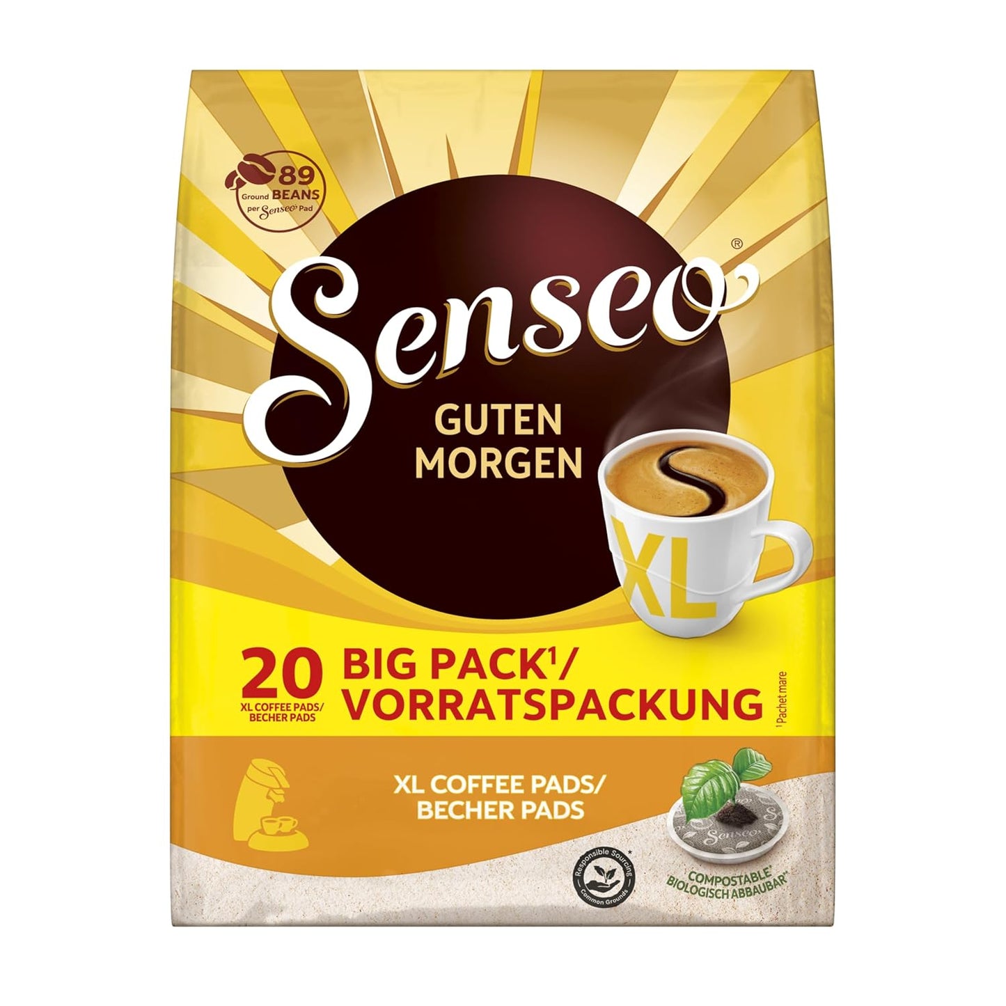Senseo Pads Guten Morgen XL, Vorratspackung, 5 X 20 Getränke, 100 Kaffeepads, Kräftige Röstung