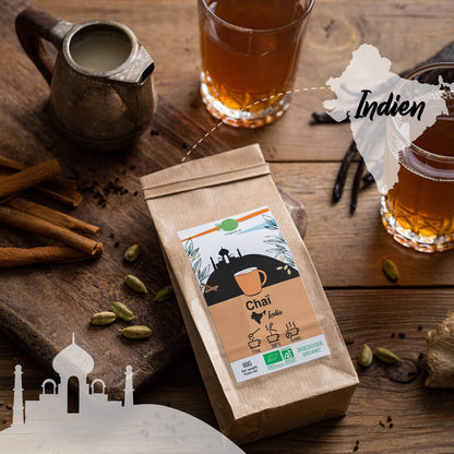 ORIGEENS BIO TEE GESCHENKSET „GETRÄNKE AUS ALLER WELT“ - Hibiskustee, Mate, Chai Tee, Genmaicha Grüntee - Tee Set 4X80G
