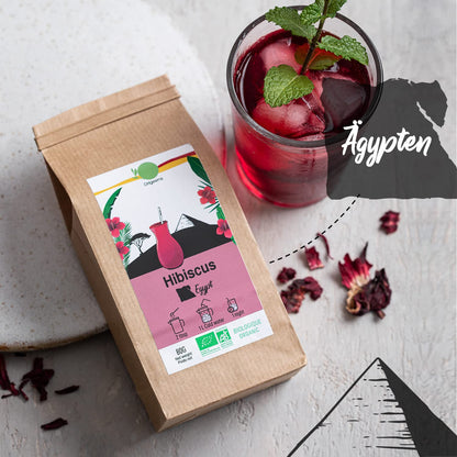 ORIGEENS BIO TEE GESCHENKSET „GETRÄNKE AUS ALLER WELT“ - Hibiskustee, Mate, Chai Tee, Genmaicha Grüntee - Tee Set 4X80G