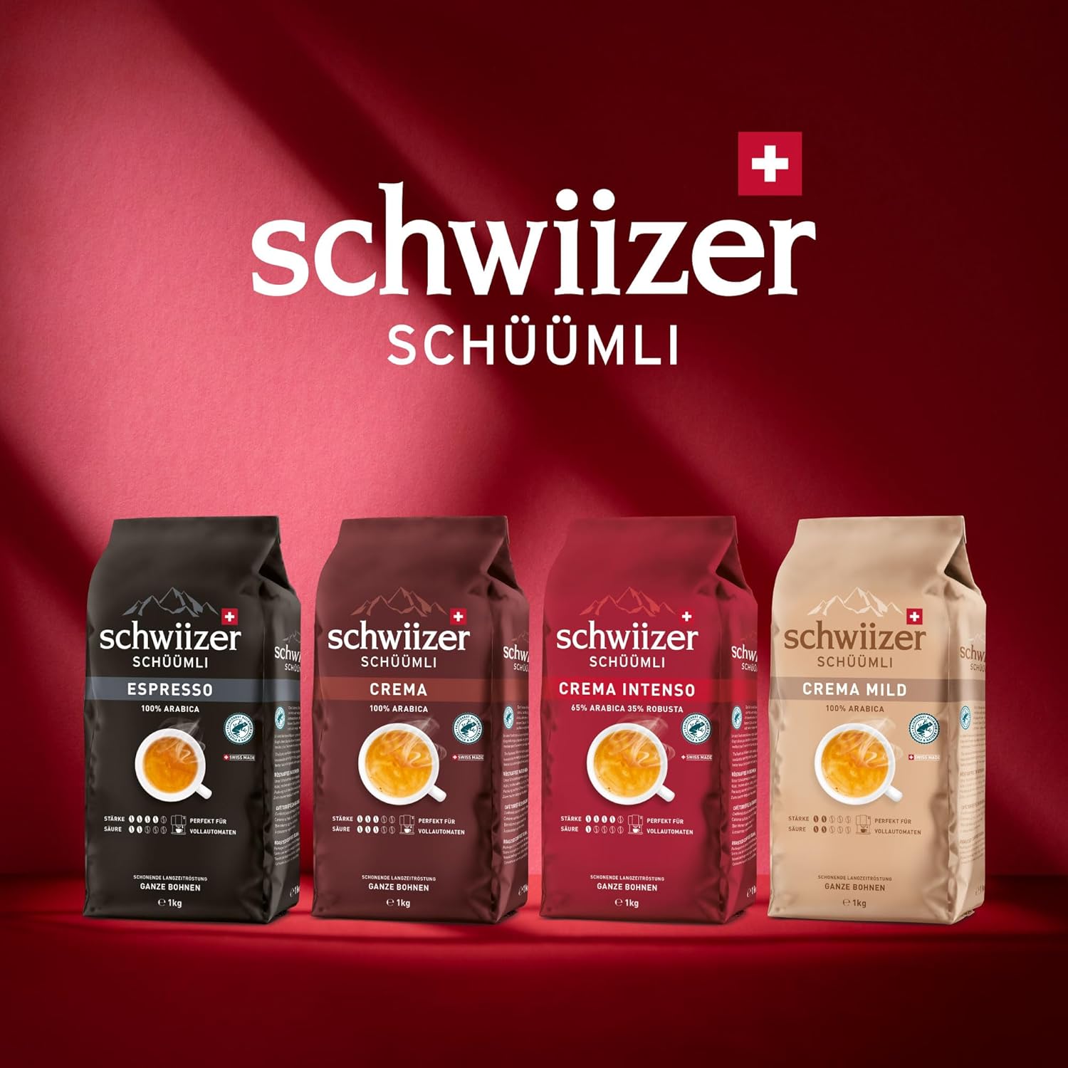 Schwiizer Schüümli Crema, 100% Arabica Kaffeebohnen, Aromatisch-Vollmundig, Ideal Für Vollautomaten, Stärke 3/5, Mittlere Röstung, Rainforest Alliance, 1Kg
