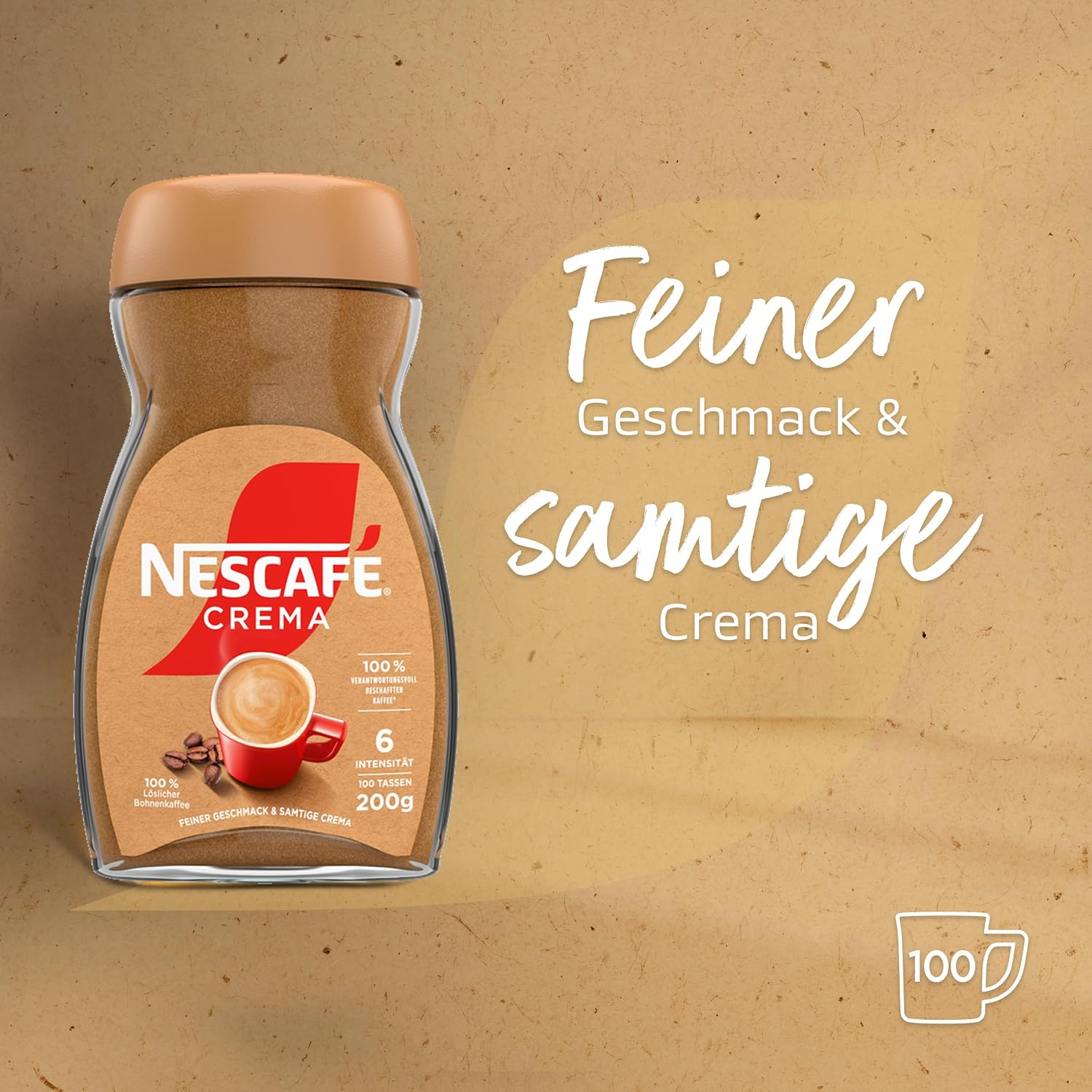 NESCAFE NESCAFÉ CLASSIC Crema, Löslicher Bohnenkaffee Aus Mitteldunkel Gerösteten Kaffeebohnen, Kräftiger Instant-Kaffee Mit Samtiger Crema, Koffeinhaltig, 1Er Pack, 200G