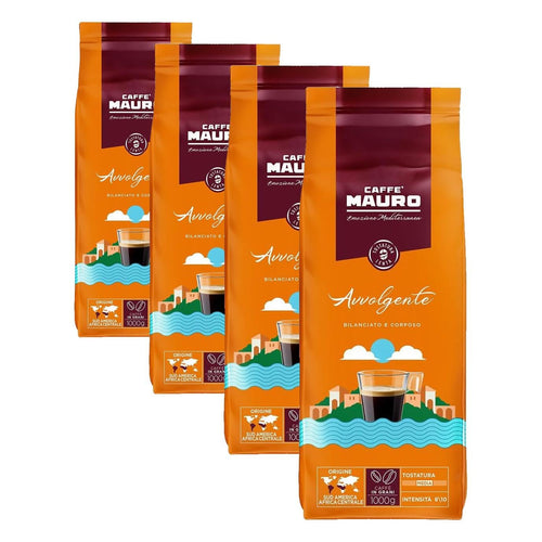 Caffè Mauro Torrefazione – Kaffeebohnen – 1 Kg – Avvolgente Mischung – Mittlere Röstung – Intensität 8/10 – Hergestellt in Italien – 1Kg Packung (Packung Mit 4)