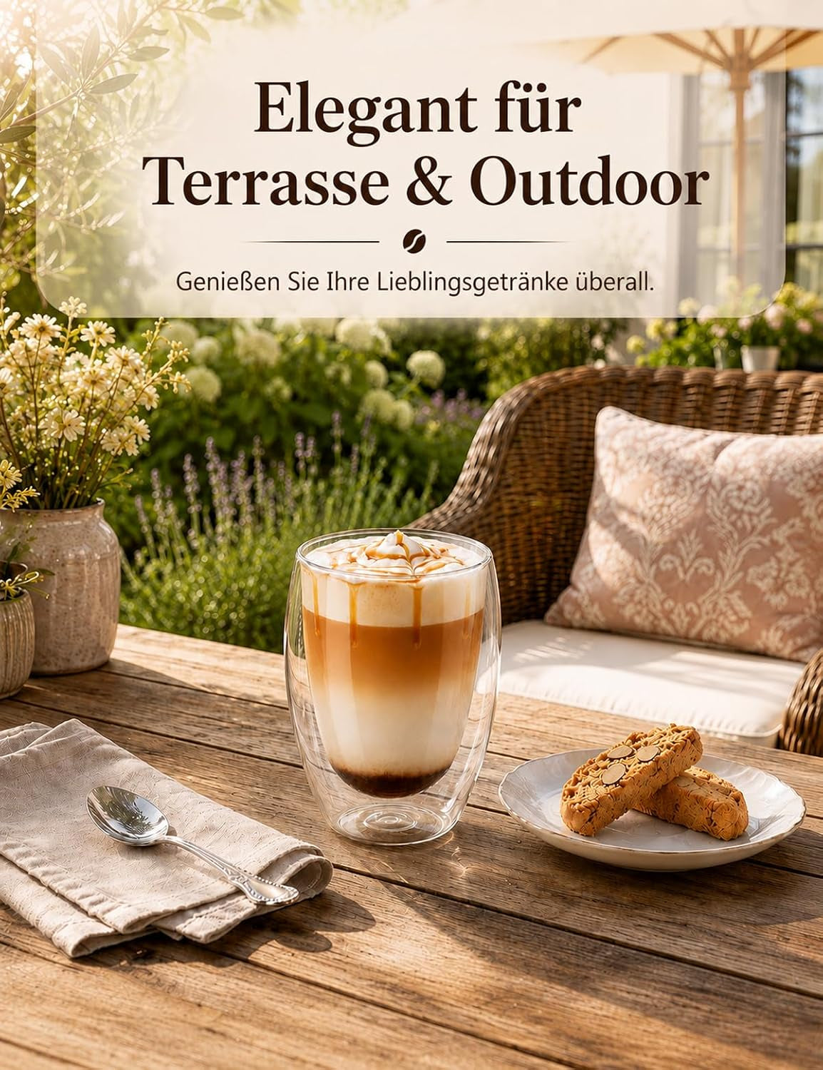 2Er Set 350 Ml Latte Macchiato Gläser Doppelwandig, Borosilikatglas | Doppelwandige Thermogläser & Kaffeegläser Für Espresso, Cappuccino, Tee, Milch, Bier, Saft, Heiße & Kalte Getränke