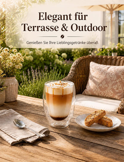 2Er Set 350 Ml Latte Macchiato Gläser Doppelwandig, Borosilikatglas | Doppelwandige Thermogläser & Kaffeegläser Für Espresso, Cappuccino, Tee, Milch, Bier, Saft, Heiße & Kalte Getränke