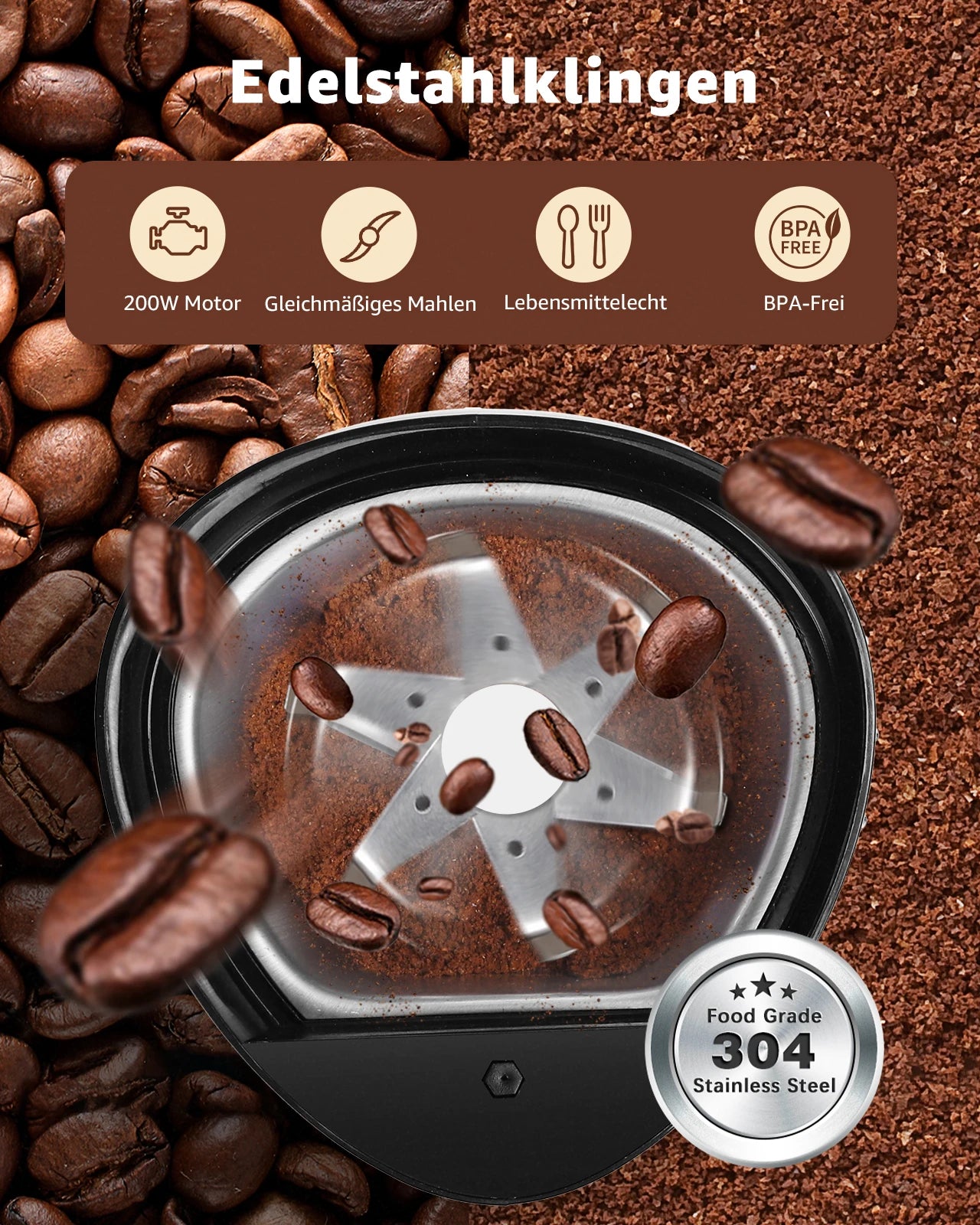 Electric Coffee Grinder Spice Mill Coffee Grinder for Coffee Beans, Grains, Spices and Nuts, Stainless Steel Blade, 60G