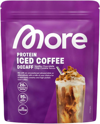 MORE Protein Iced Coffee Decaff, 650G, Vanilla Chocolate Chip Cookie, Entkoffeinierter Eiskaffee Mit Wertvollen Proteinen, Wenig Zucker Und Fett - Made in Germany