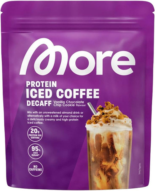 MORE Protein Iced Coffee Decaff, 650G, Vanilla Chocolate Chip Cookie, Entkoffeinierter Eiskaffee Mit Wertvollen Proteinen, Wenig Zucker Und Fett - Made in Germany