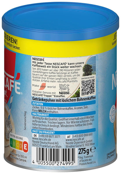 NESCAFÉ Frappé Typ Iced-Coffee, Frappé-Kaffeepulver Mit Instant-Kaffee, Koffeinhaltig, 1Er Pack (1 X 275G)