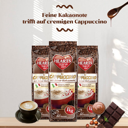 HEARTS Cappuccino Mit Feiner Kakaonote 10 X 1Kg Instant Kaffee Pulver Mit Schoko