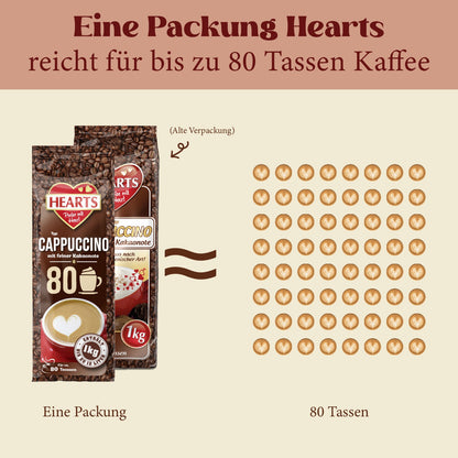 HEARTS Cappuccino Mit Feiner Kakaonote 10 X 1Kg Instant Kaffee Pulver Mit Schoko