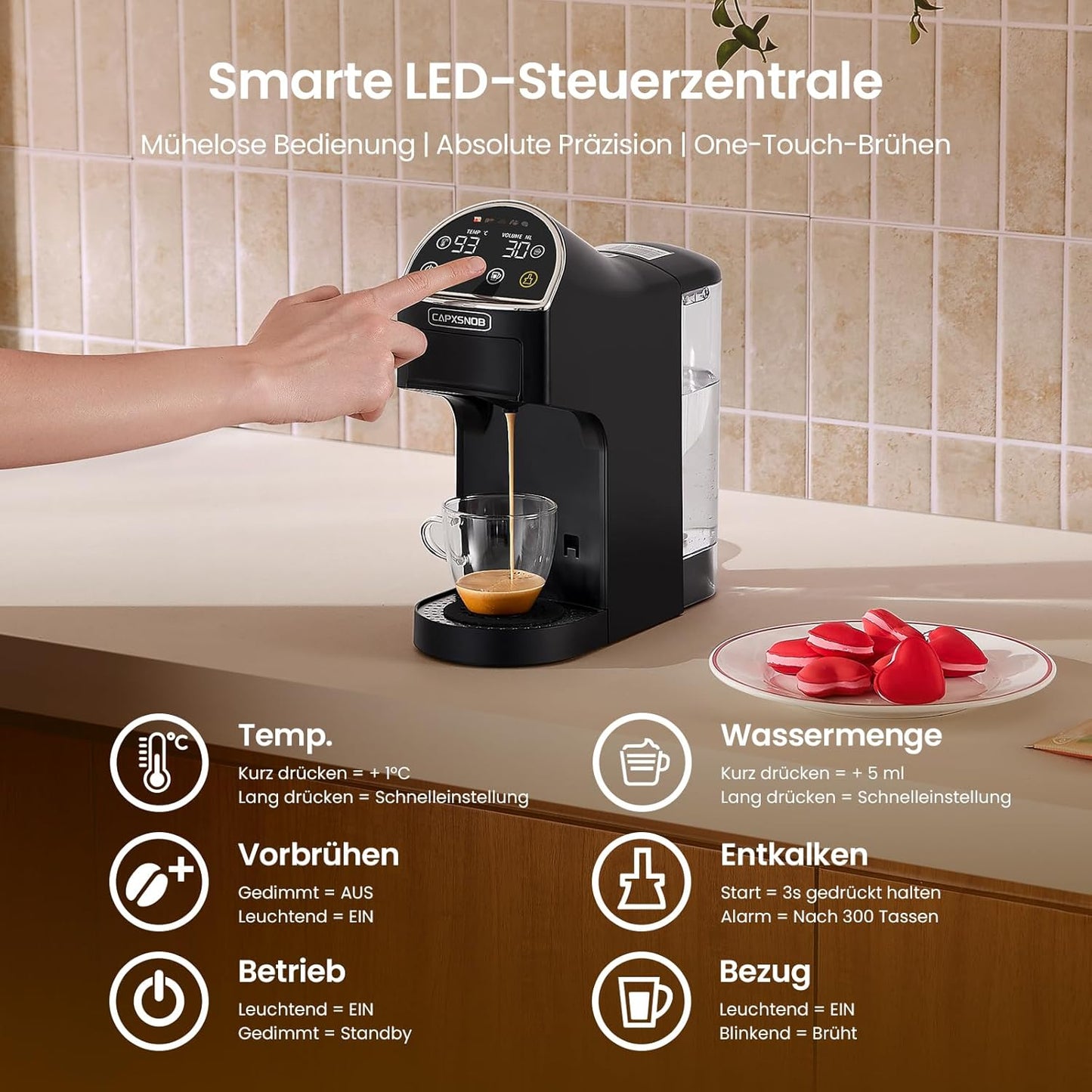 Magician2 5 in 1 Kapselmaschine Für Nespresso, Dolce Gusto, Lavazza a Modo Mio, ESE 44 Pads Und Kaffeepulver, 20 Bars, 1400W, 1,2 L, Led-Display, Espressomaschine | Kaffeemaschine Für Zuhause Und Büro