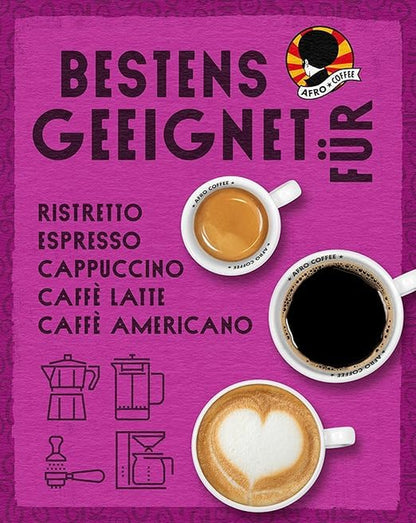 AFRO COFFEE Bio Kaffee Gemahlen 6x250g – Fairtrade, Arabica & Robusta, Dunkle Röstung