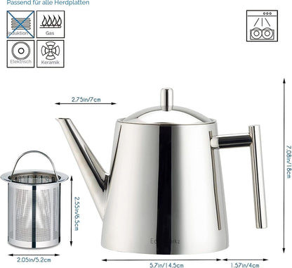 Easyworkz Teekanne Mit Siebeinsatz 1500Ml Edelstahl,Teebereiter Für Alle Früchte, Kräuter- Und Infusionstee