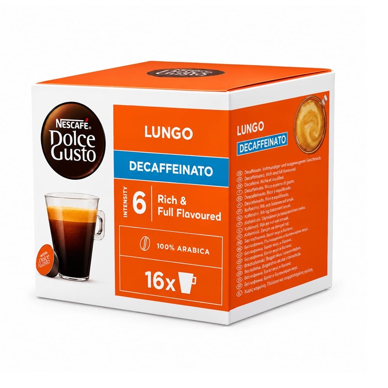 NESCAFÉ Dolce Gusto Lungo Decaffeinato Kaffeekapseln – Entkoffeinierter Arabica Kaffee, 4 x 16 Kapseln