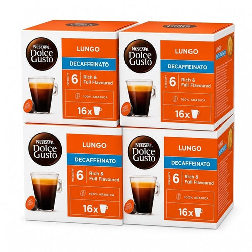NESCAFÉ Dolce Gusto Lungo Decaffeinato Kaffeekapseln – Entkoffeinierter Arabica Kaffee, 4 x 16 Kapseln