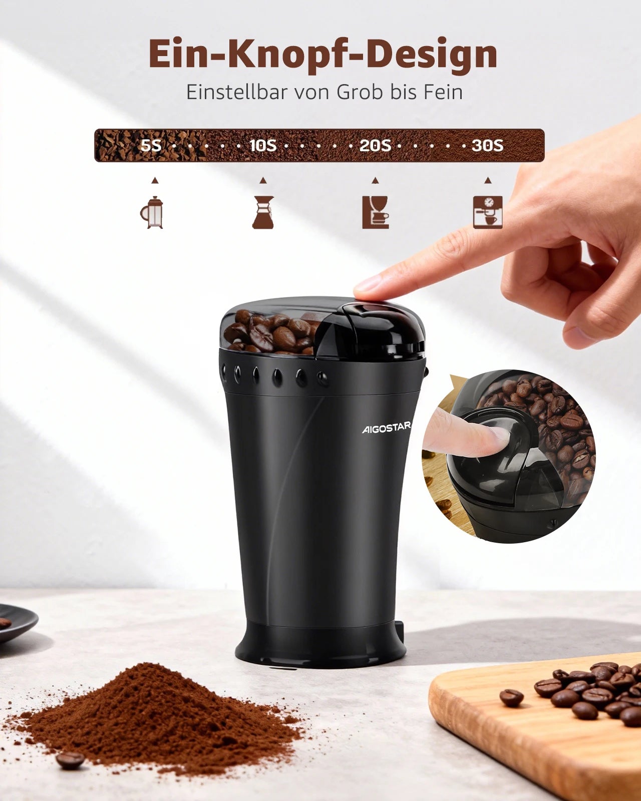 Electric Coffee Grinder Spice Mill Coffee Grinder for Coffee Beans, Grains, Spices and Nuts, Stainless Steel Blade, 60G