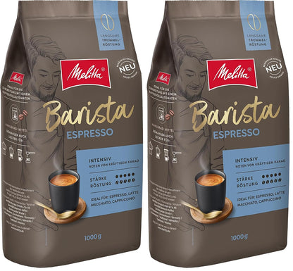 Melitta Barista Classic Espresso, Ganze Kaffee-Bohnen 1Kg, Ungemahlen, Kaffeebohnen Für Kaffee-Vollautomat, Kräftige Röstung, Stärke 5 (Packung Mit 2)