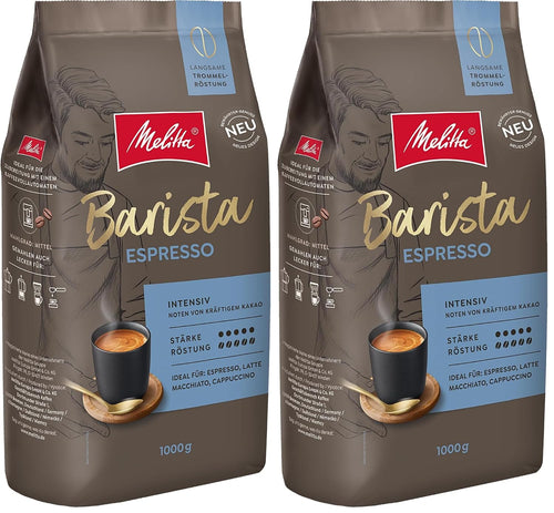 Melitta Barista Classic Espresso, Ganze Kaffee-Bohnen 1Kg, Ungemahlen, Kaffeebohnen Für Kaffee-Vollautomat, Kräftige Röstung, Stärke 5 (Packung Mit 2)