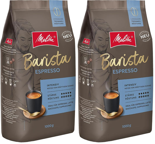 Melitta Barista Classic Espresso, Ganze Kaffee-Bohnen 1Kg, Ungemahlen, Kaffeebohnen Für Kaffee-Vollautomat, Kräftige Röstung, Stärke 5 (Packung Mit 2)