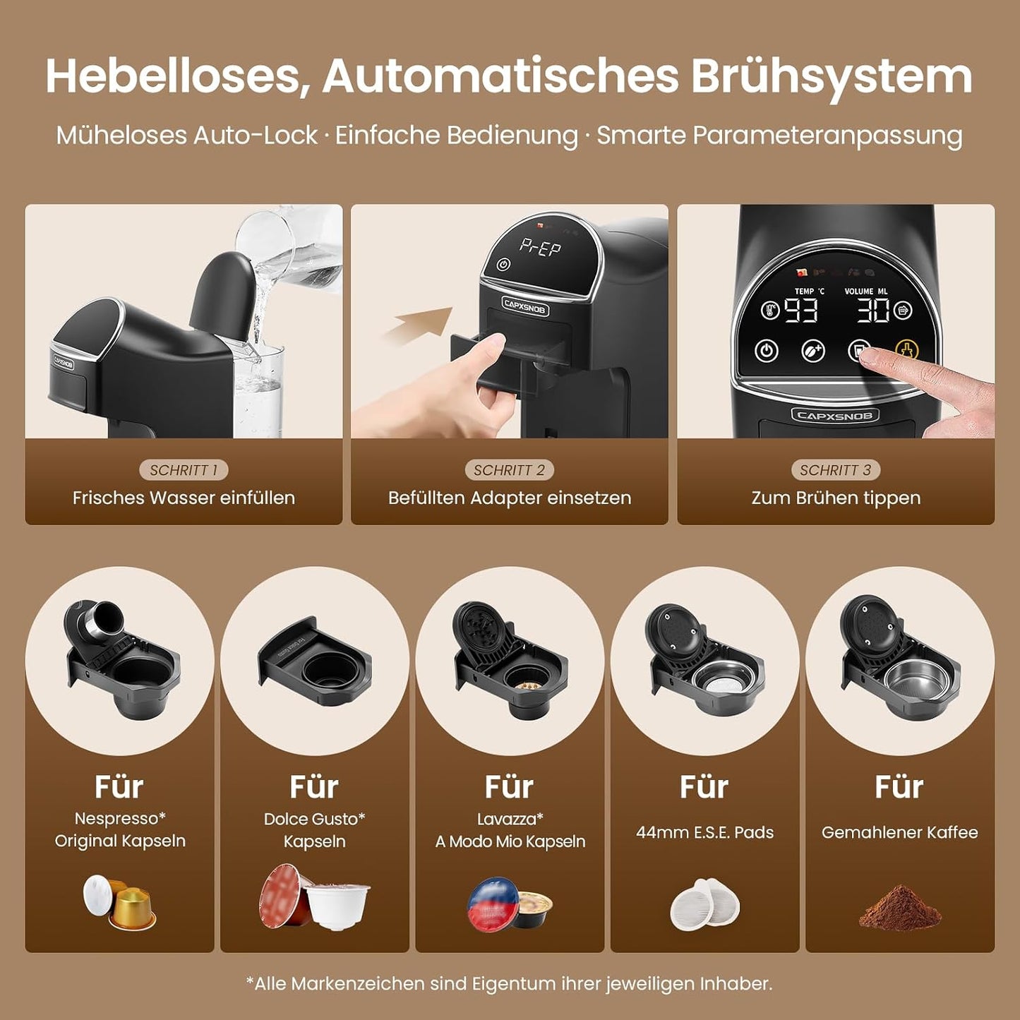 Magician2 5 in 1 Kapselmaschine Für Nespresso, Dolce Gusto, Lavazza a Modo Mio, ESE 44 Pads Und Kaffeepulver, 20 Bars, 1400W, 1,2 L, Led-Display, Espressomaschine | Kaffeemaschine Für Zuhause Und Büro