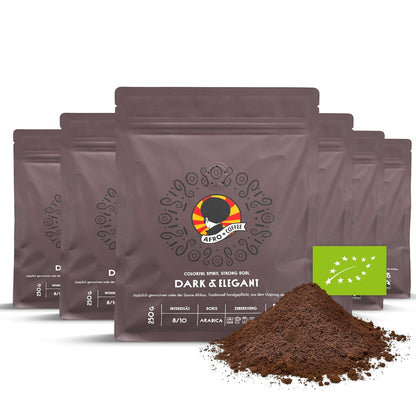 AFRO COFFEE Bio Kaffee Gemahlen 6x250g – Fairtrade, Arabica & Robusta, Dunkle Röstung