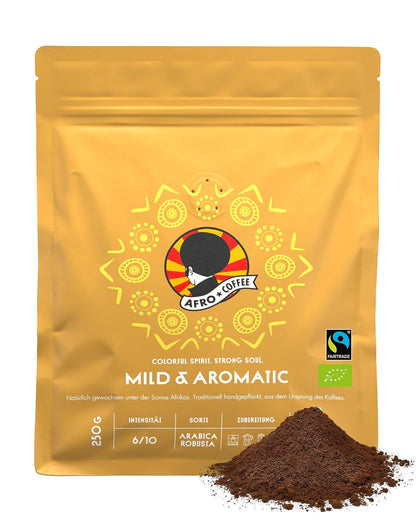 AFRO COFFEE Bio Kaffee Gemahlen 6x250g – Fairtrade, Arabica & Robusta, Dunkle Röstung