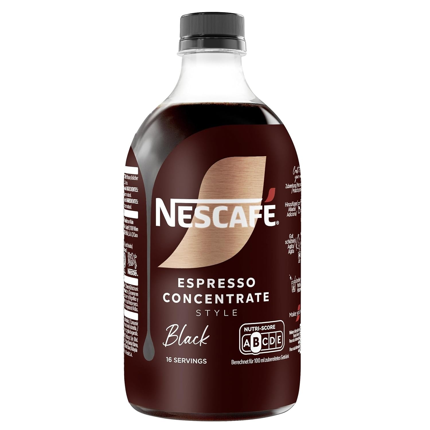 NESCAFÉ Espresso Concentrate Style Black, Zuckerfreies Getränkekonzentrat Mit Löslichem Bohnenkaffee, 1Er Pack (1 X 500Ml) Einweg-Flasche