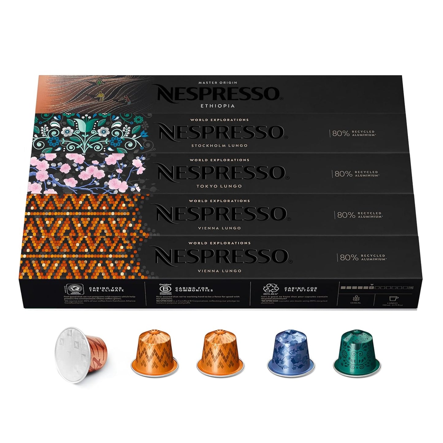 NESPRESSO ORIGINAL Lungo Auswahl 50 Kaffeekapseln | Arabica & Robusta Kaffee | Helle Bis Dunkle Röstung