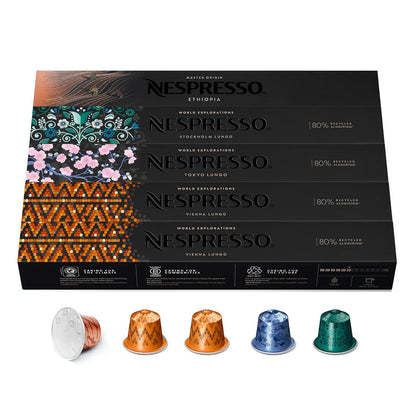 NESPRESSO ORIGINAL Lungo Auswahl 50 Kaffeekapseln | Arabica & Robusta Kaffee | Helle Bis Dunkle Röstung
