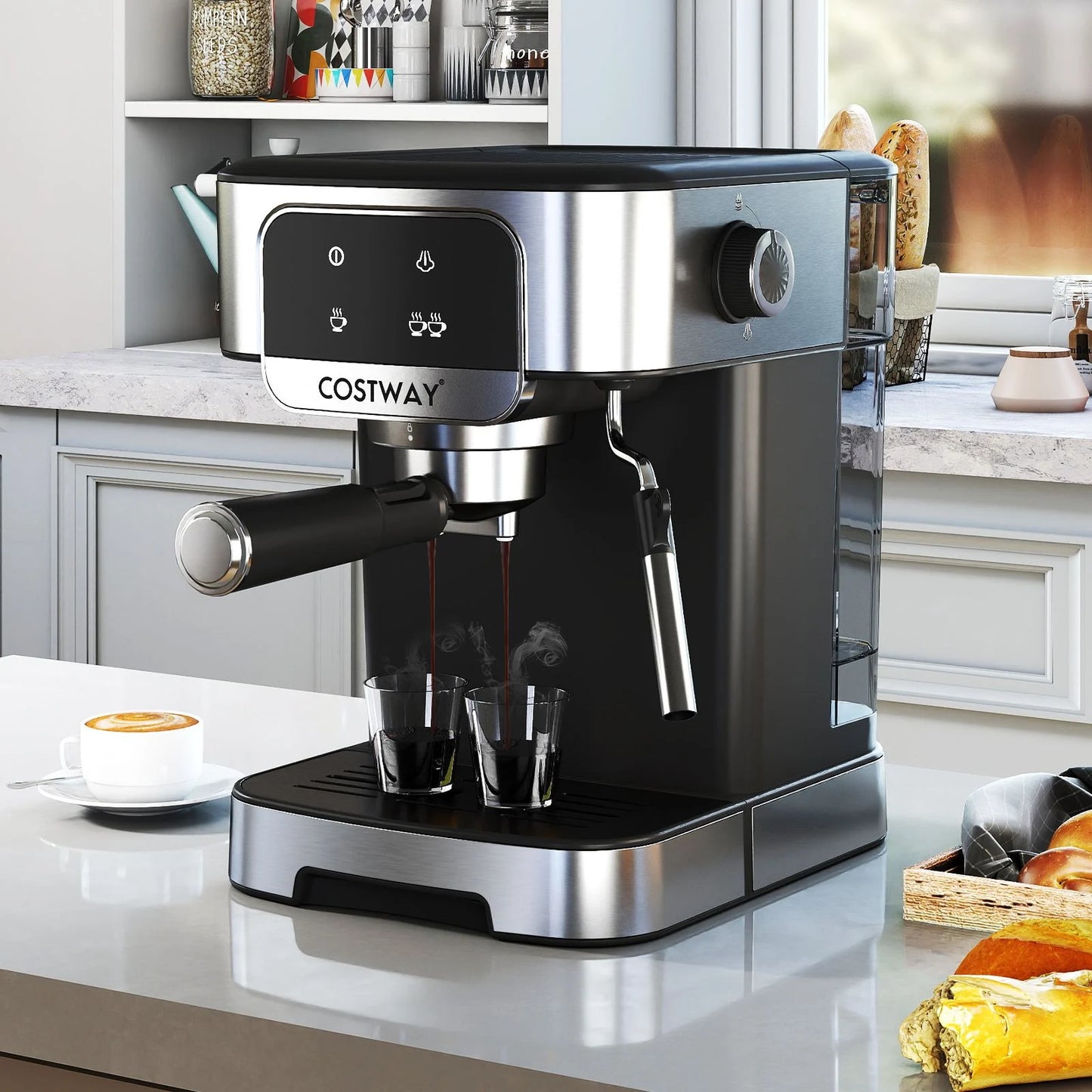Espressomaschine 20 Bar 1200 W Espressokocher Mit Dampf-Milchaufschäumer 18 L Abnehmbarer Wassertank Schwarz