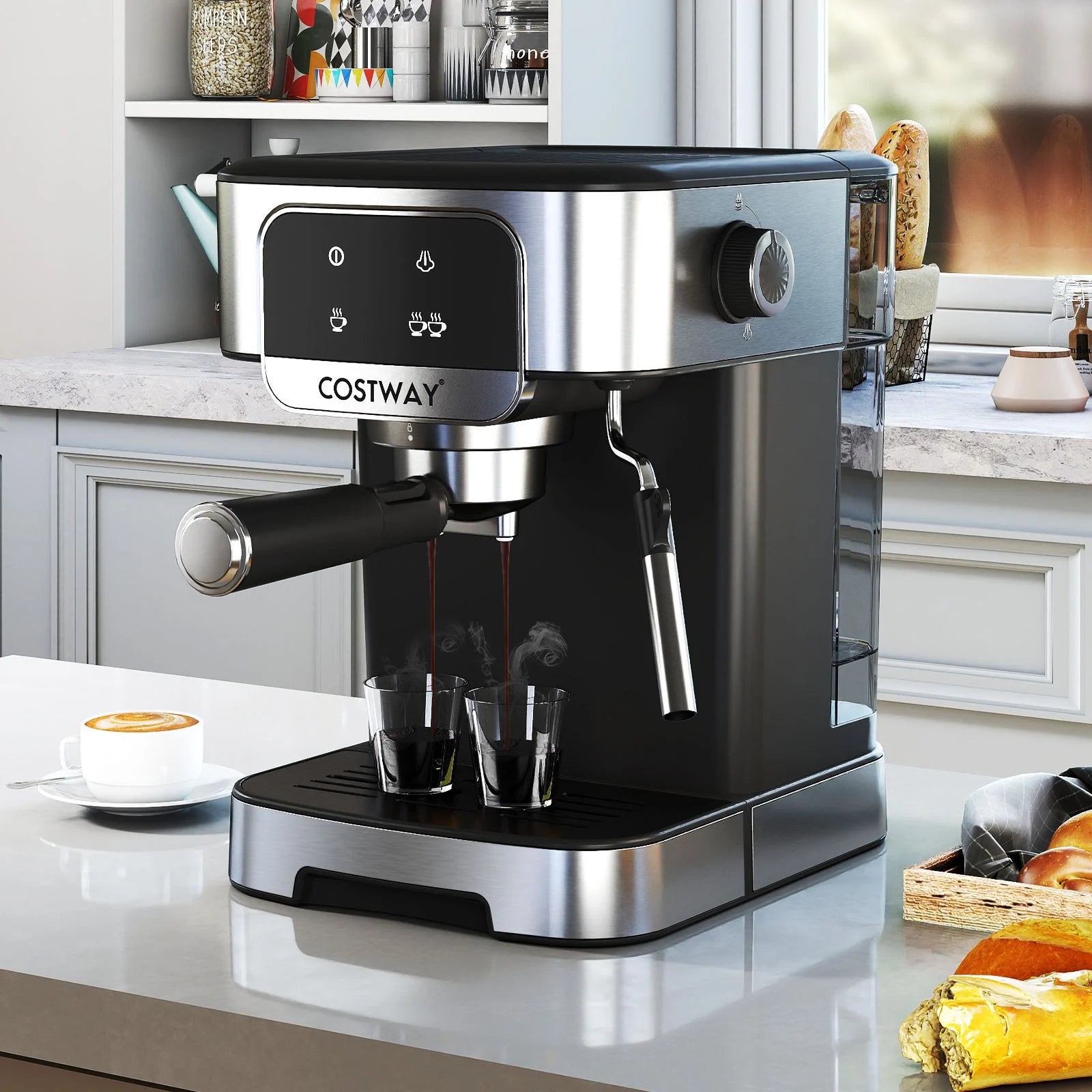 Espressomaschine 20 Bar 1200 W Espressokocher Mit Dampf-Milchaufschäumer 18 L Abnehmbarer Wassertank Schwarz