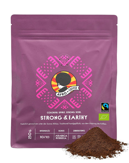 AFRO COFFEE Bio Kaffee Gemahlen 6x250g – Fairtrade, Arabica & Robusta, Dunkle Röstung