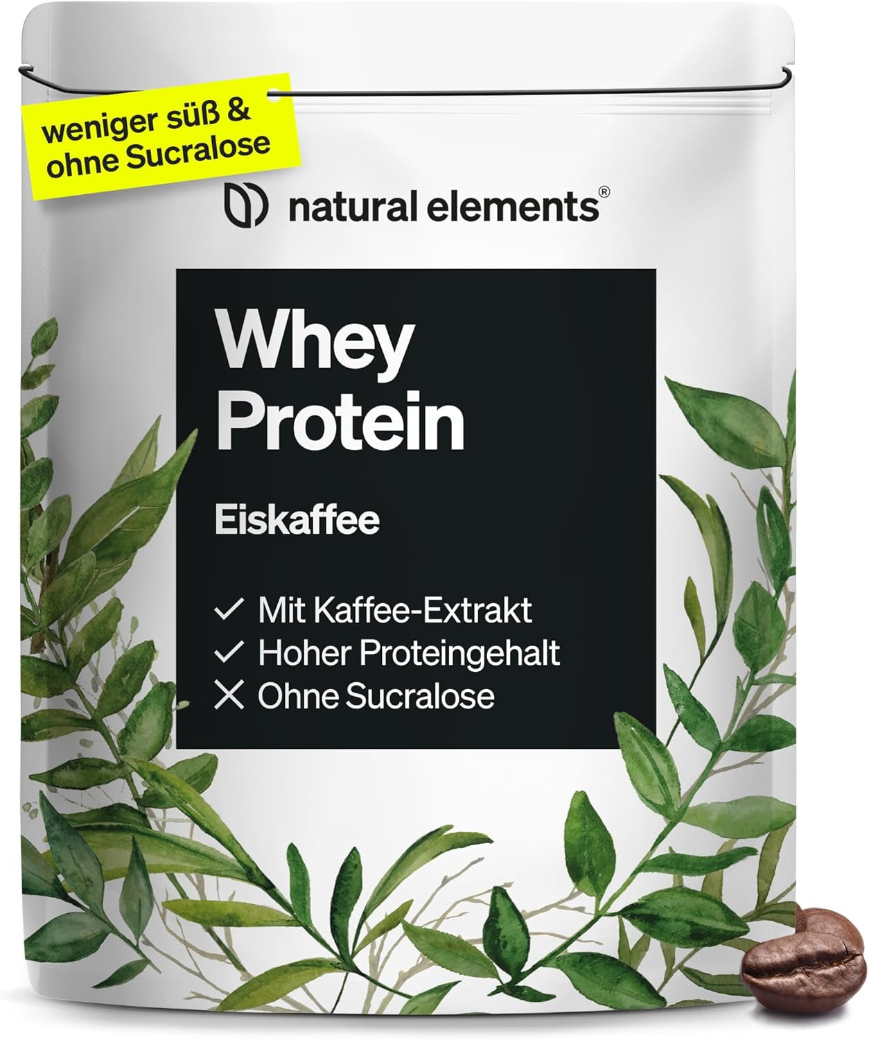 Natural Elements Whey Protein Pulver – Eiskaffee – 1Kg – 23G Protein Und 2,5G Kaffee-Extrakt Pro Portion – Für Deinen Muskelaufbau, Hochdosiert – in Deutschland Produziert & Laborgeprüft