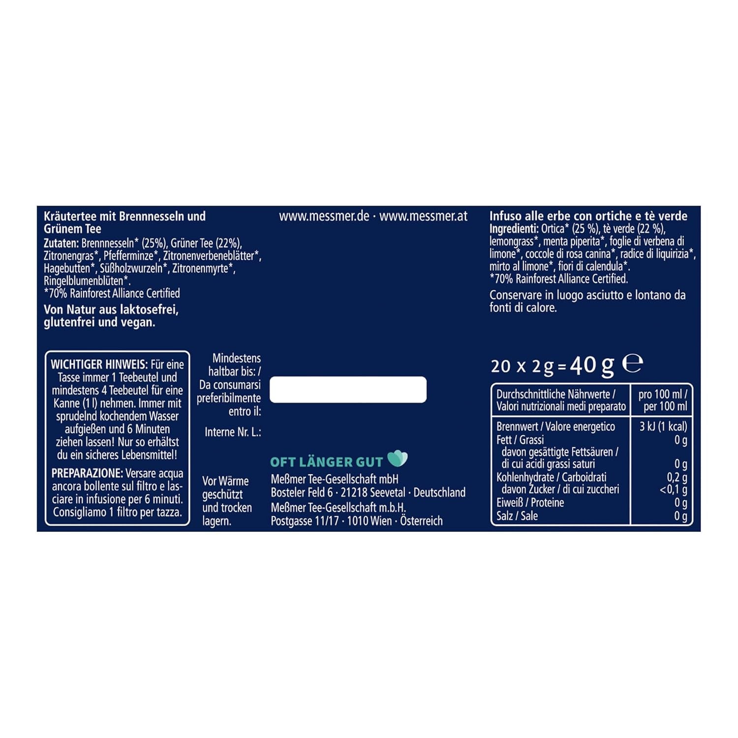 Meßmer Detox Your Feelings | Kräutermischung Mit Brennnessel & Grünem Tee | 20 Teebeutel