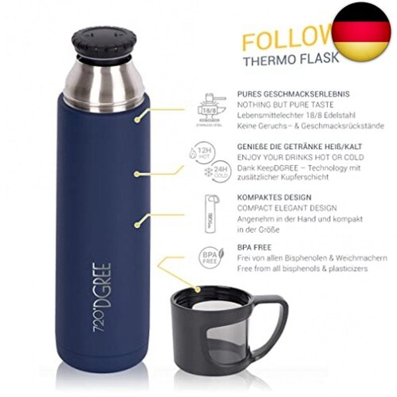 720°DGREE Thermoskanne Mit Becher 700Ml ?Follow? - 3 Größen, 12H Heiß, 24H Kalt,