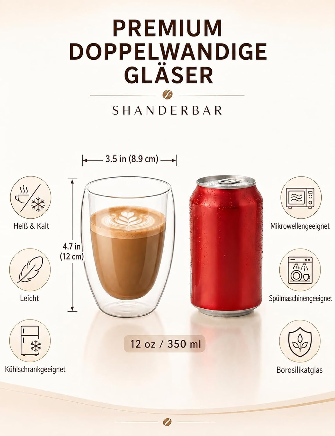 2Er Set 350 Ml Latte Macchiato Gläser Doppelwandig, Borosilikatglas | Doppelwandige Thermogläser & Kaffeegläser Für Espresso, Cappuccino, Tee, Milch, Bier, Saft, Heiße & Kalte Getränke