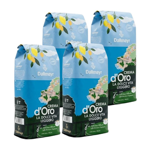 4x Dallmayr Crema d’Oro La Dolce Vita Leggero 1 kg Ganze Bohnen Kaffee 4 kg