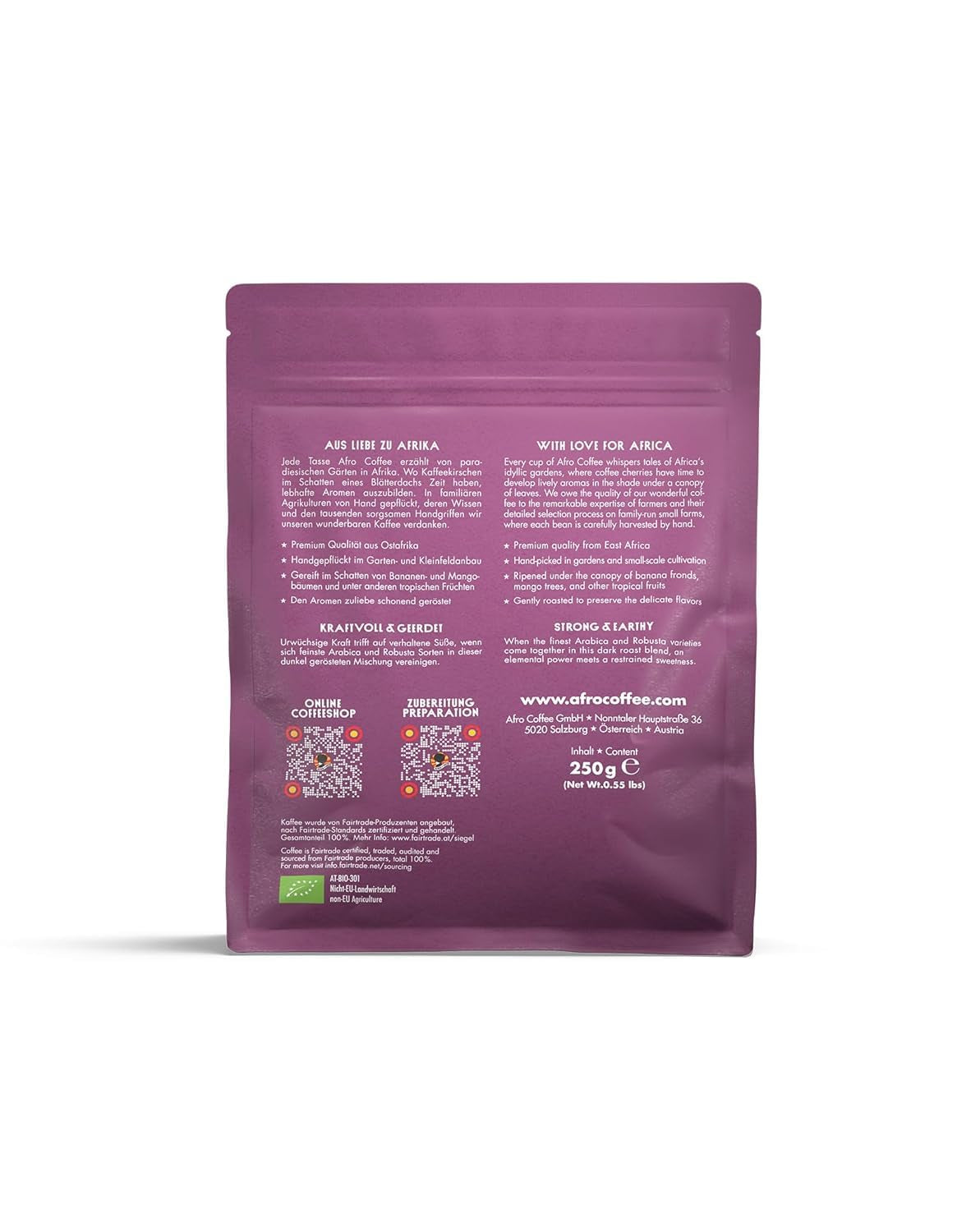 AFRO COFFEE Bio Kaffee Gemahlen 6x250g – Fairtrade, Arabica & Robusta, Dunkle Röstung