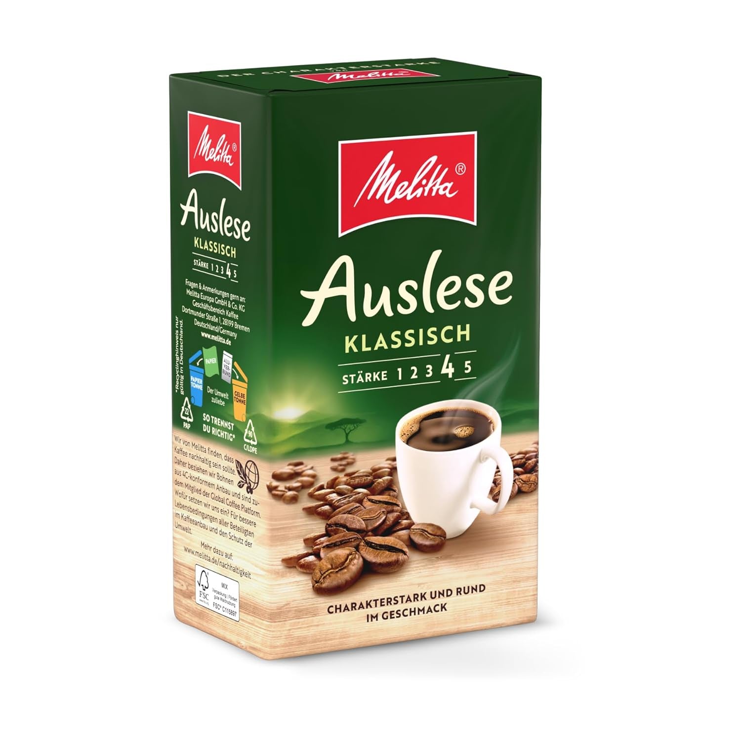 Melitta Auslese Filterkaffee Gemahlen 500G Starke Röstung