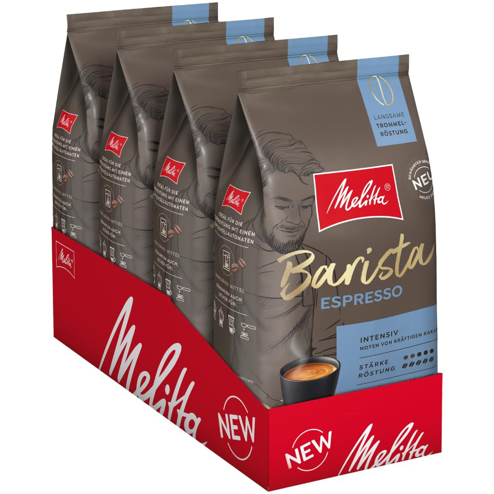 Melitta Barista Classic Espresso, Ganze Kaffee-Bohnen 1Kg, Ungemahlen, Kaffeebohnen Für Kaffee-Vollautomat, Kräftige Röstung, Stärke 5 (Packung Mit 2)