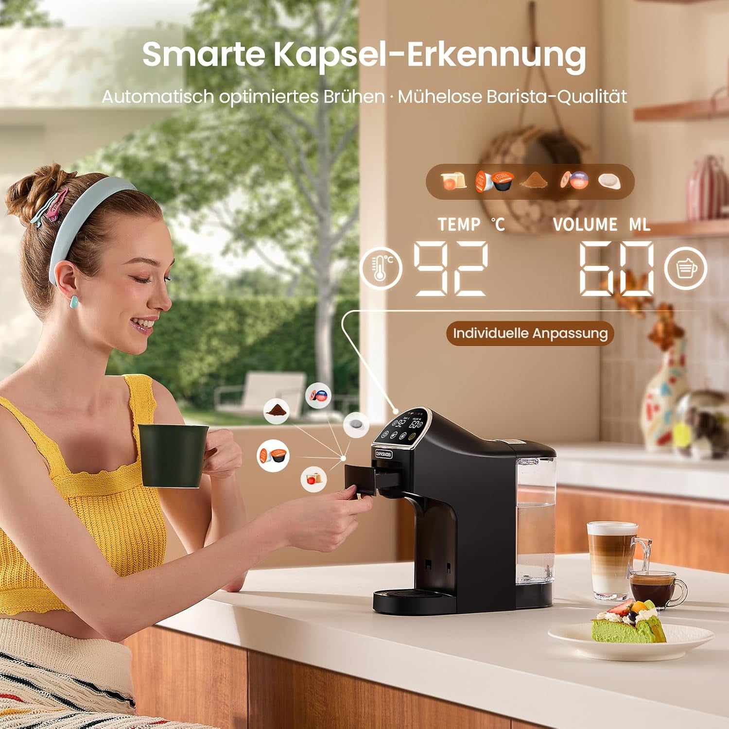 Magician2 5 in 1 Kapselmaschine Für Nespresso, Dolce Gusto, Lavazza a Modo Mio, ESE 44 Pads Und Kaffeepulver, 20 Bars, 1400W, 1,2 L, Led-Display, Espressomaschine | Kaffeemaschine Für Zuhause Und Büro