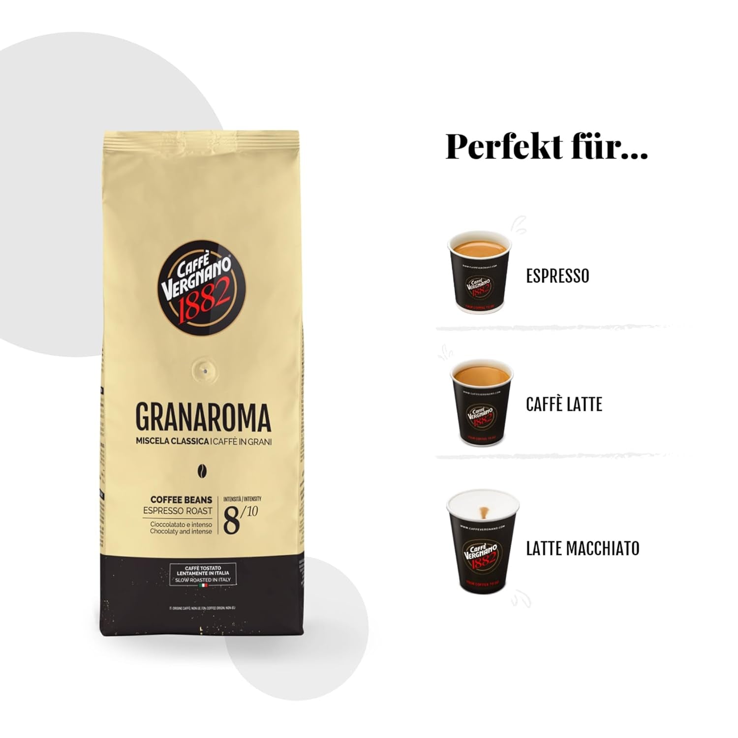 Caffè Vergnano 1882 Kaffeebohnen Granaroma - 1 Kg (1Er Pack)