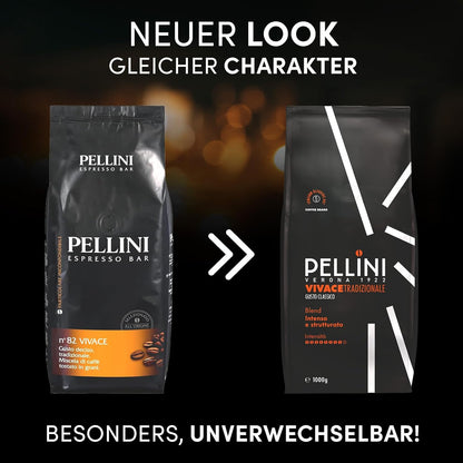 Pellini N.82 Vivace, Kaffeebohnen Für Espresso 1 Kg, Arabica- Und Robusta-Mischung Mit Kräftigem Und Ausgewogenem Geschmack, Mittlere Röstung