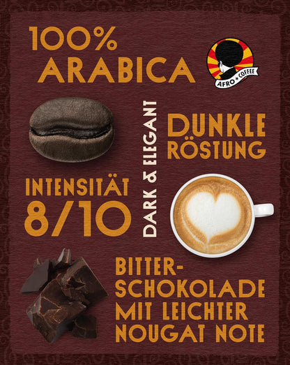 AFRO COFFEE Dark & Elegant 1Kg I 2X 500G Premium Bio Kaffeebohnen Fairtrade I 100% Arabica Bohnen I Bohnenkaffee Aus Äthiopien Mit Noten Von Bitterschokolade I Handgepflückt, Dunkel Geröstet, Säurearm